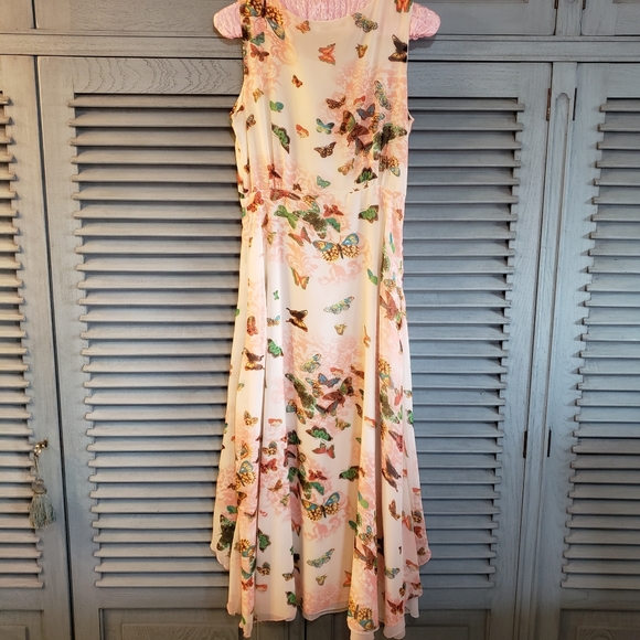 🦋Felt Maglietta Junior's Cream Dress With Multicolored Butterflies Size L🦋 - Picture 2 of 5